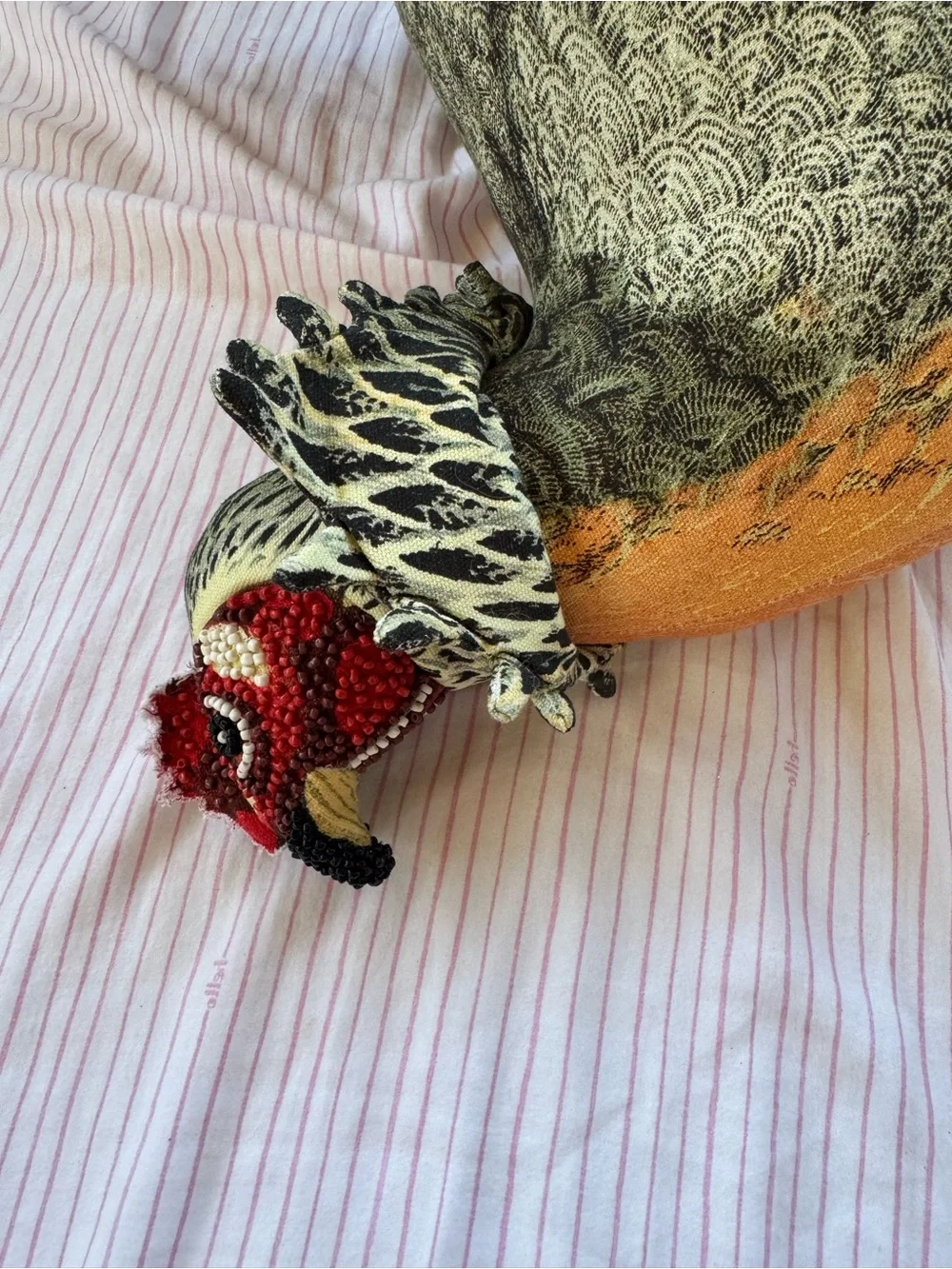 Chicken Hen-Shaped Accent Pillow beaded Decorative Pillow John Derian Like New